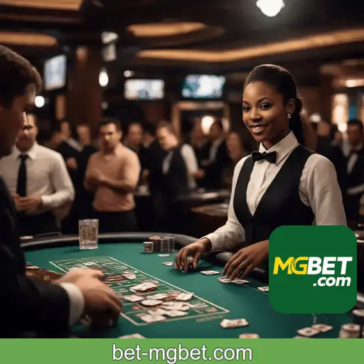 Imagem mostrando o cassino ao vivo da MGBET com dealers reais conduzindo jogos de mesa